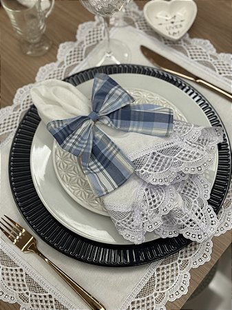 Kit Jogo Americano com Renda e Guardanapo com  Renda - Branco | Mesa Posta Sofisticada