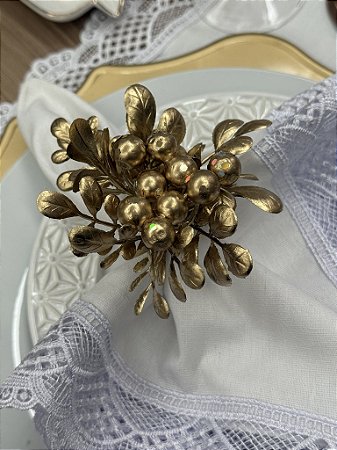 Porta-Guardanapo Dourado com Frutinhas Decorativas - Mesa posta Natal e Ano Novo