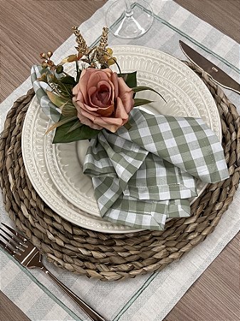 Guardanapo Xadrez Verde 43x43 cm – Algodão 100% Tricoline Puro