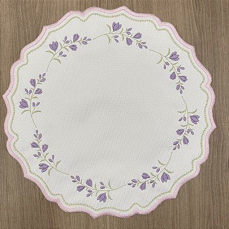 Jogo Americano Redondo Bordado Floral 38cm – Tela Nylon 600 Dupla Face | Unidade