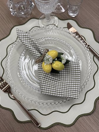 Guardanapo de Tecido Xadrez Verde Oliva 100% Algodão – Mesa Posta