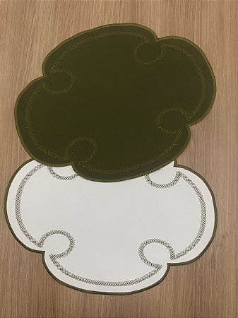 Jogo Americano Dupla Face Impermeável Nylon Verde Oliva e Branco Bordado - Unidade