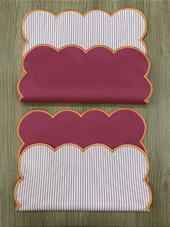 Jogo Americano Dupla Face Duda 37x47 cm Pink e Listrado com Bordado Ondulado
