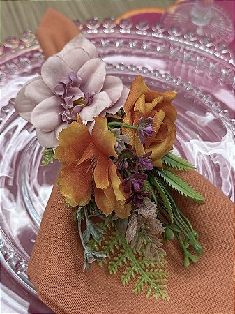 Porta-Guardanapo Floral Bouquet de Flores Laranja e Rosa – Unidade