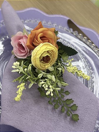 Porta-Guardanapo Floral Buquê de Flores Coloridas para Mesa Posta