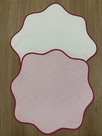 Jogo Americano Redondo Dupla Face Rosa Listrado – Listrado e Branco Telado (38cm)