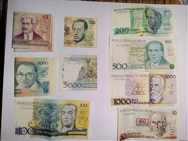Lote Cédulas Dinheiro Antigo Cruzado Novo Cruzeiro Carimbo e Sem + 2000 Notas