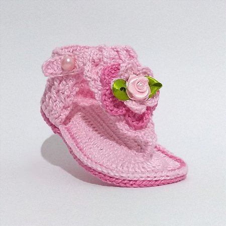 A342 Sandalinha de croche de menina bebê rosa