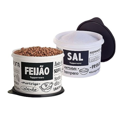 Tupperware Caixa Feijão e Sal PB Fun Preto e Branco kit 2 peças