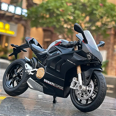 Miniatura Ducati Panigale V4 S 2020 Preto 1:12 Acende Faróis