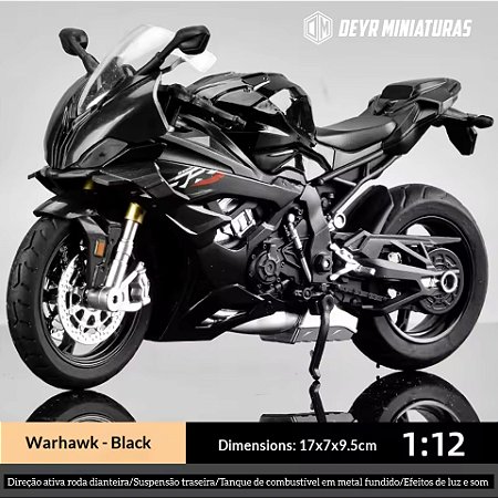Miniatura BMW S 1000 RR 2023 Preto 1:12 Efeito de Luz e Som - 17 cm