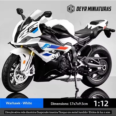 Miniatura BMW S 1000 RR 2023 Branco Escala 1:12 Efeito de Luz e Som - 17 cm