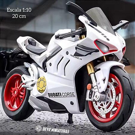 Miniatura Ducati Panigale V4 S Branco Escala 1:10 - Acende Faróis (20 cm)