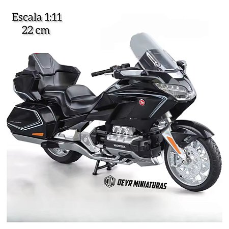 Miniatura Honda Gold Wing 2021 Preto Escala 1:11 (22 cm) - Acende Farol