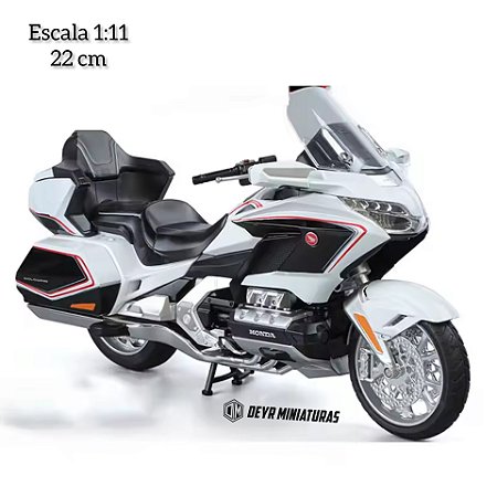 Miniatura Honda Gold Wing 2021 Branco Escala 1:11 (22 cm) - Acende Farol