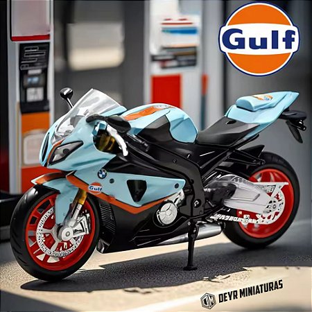 Miniatura BMW S 1000 RR 2010 Gulf CCA Edição Especial 1:12 - 17 cm