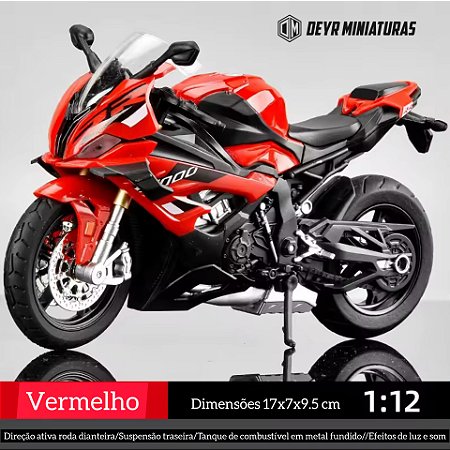 Miniatura BMW S 1000 RR Vermelho 2023 Escala 1:12 Efeito de Luz e Som - 17 cm