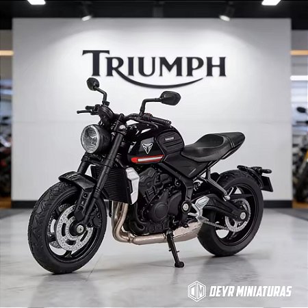 Miniatura Triumph Trident 660 Preto 2021 Welly 1:18 C/Base