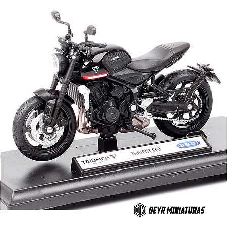 Miniatura Triumph Trident 660 Preto 2021 Welly 1:18 C/Base