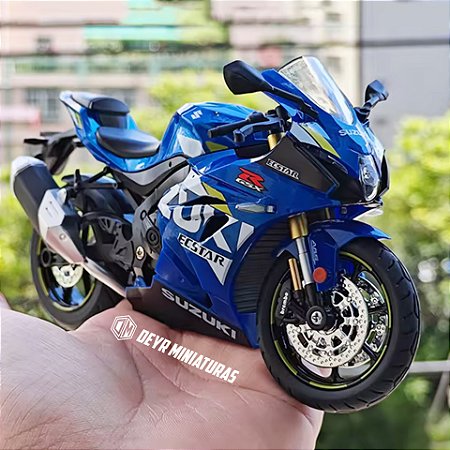 Miniatura Suzuki GSX-R 1000 Ecstar 2019 Azul Escala 1:12 - Acende Farol - ( 17 cm)