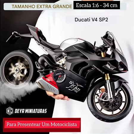 Miniatura Elétrica Gigante Ducati Panigale V4 SP2 2022 Escala 1:6 (34 cm) - Som, Farol e Lanterna Acendem, Aceleração