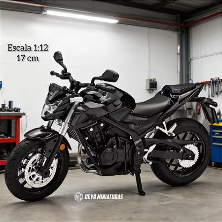 Miniatura Honda CB 400F/500F Preto 2024 Escala 1:12 (17 cm) Acende Farol