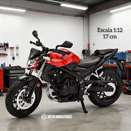 Miniatura Honda CB 400F/500F Vermelho 2024 Escala 1:12 (17 cm) Acende Farol