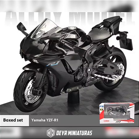 Miniatura Yamaha YZF-R1 Preto 2022 Escala 1:18 C/Base
