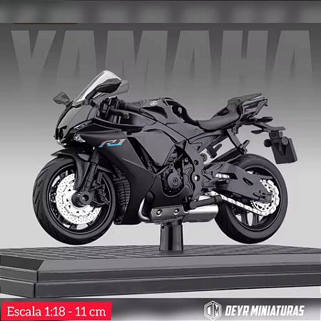 Miniatura Yamaha YZF-R1 Preto 2022 Escala 1:18 C/Base