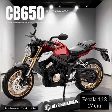 Miniatura Honda CB 650R Vermelho Escala 1:12 - Acende Farol - 17 cm