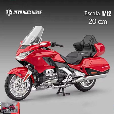 Miniatura Honda Gold Wing GL 1800 Vermelho Huayi 1:12 (20 cm) - Acende Farol