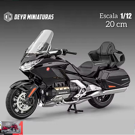Miniatura Honda Gold Wing GL 1800 Preta Huayi 1:12 (20 cm) - Acende Farol