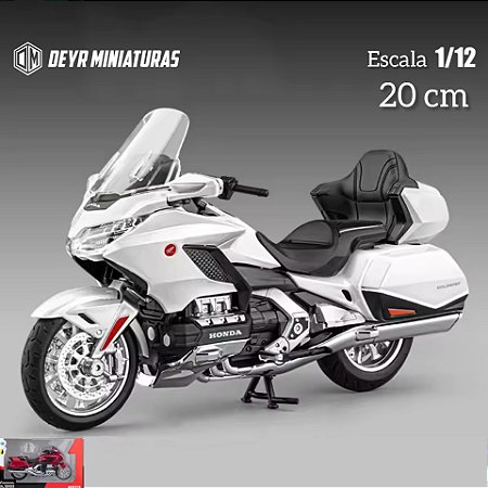 Miniatura Honda Gold Wing GL 1800 Branca Huayi 1:12 (20 cm) - Acende Farol