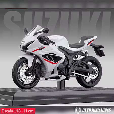 Miniatura Suzuki GSX 1000R Branco Escala 1:18 C/Base