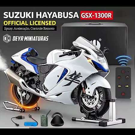 Miniatura Suzuki Hayabusa Branco 2023 Escala 1:6 (36 cm) - Spray, Aceleração, Controle Remoto