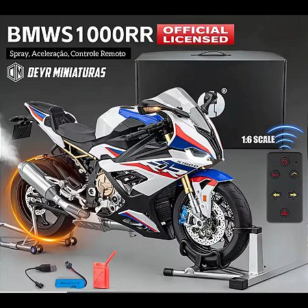 Miniatura Premium BMW S 1000 RR 2021 Escala 1:6 (34 cm) - C/Spray, Aceleração, Controle Remoto