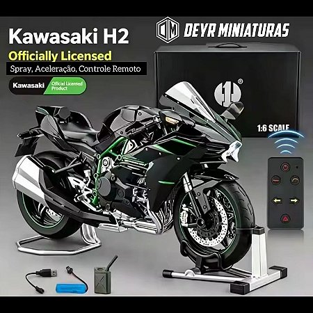 Miniatura Kawasaki Ninja H2 Escala 1:6 (34 cm) - Spray, Aceleração, Controle Remoto