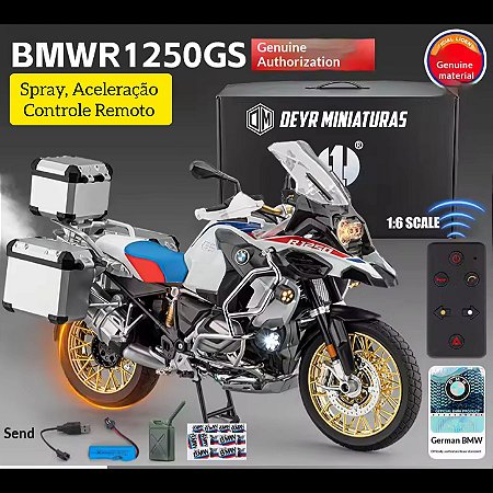 Miniatura BMW R 1250 GS Adventure - Escala 1:6 - 37 cm - Spray, Aceleração, Controle Remoto