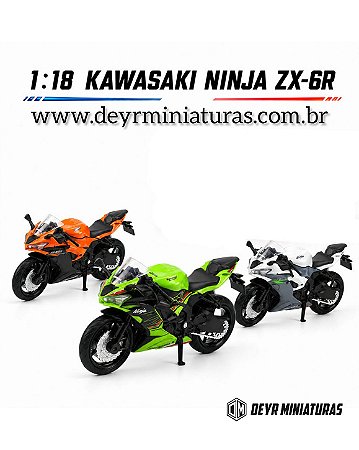 Kit C/3 Miniatura Kawasaki Ninja ZX-6R 2023 RMZ City 1:18 - Verde, Laranja, Branca
