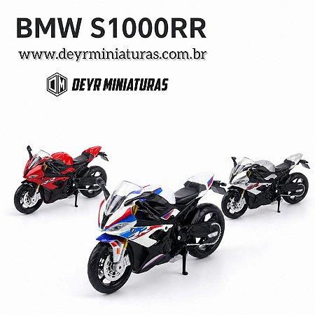 Kit C/3 Miniatura BMW S 1000 RR 2021 RMZ City 1:18 - Cinza, Vermelho, Tricolor