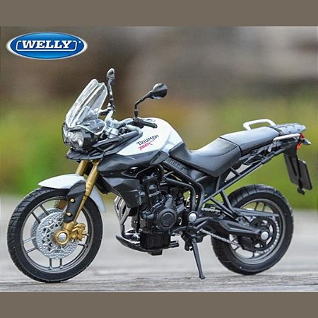 Miniatura Triumph Tiger 800 2012 Welly 1:18 C/Base