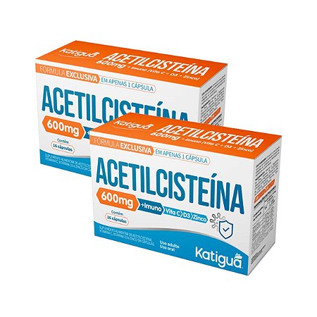 Kit 2 Expectorante Acetilcisteína 600mg + Imunidade Zinco Vit C Vit D3 16 Cápsulas