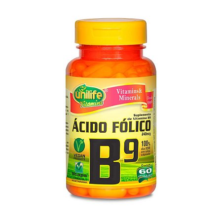 Vitamina B9 Unilife Ácido Fólico 240mg 60 Cápsulas