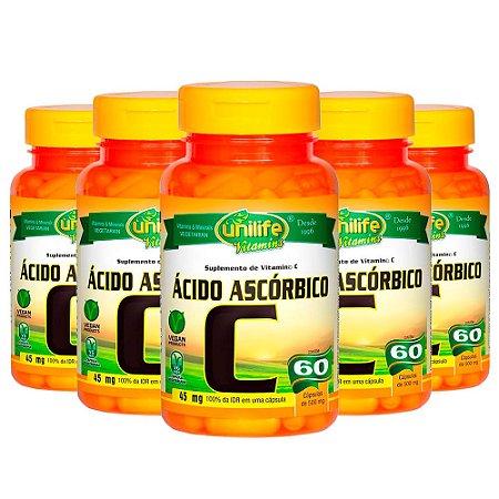 Kit Vitamina C Ácido Ascórbico Unilife Suplemento 300 Cápsulas