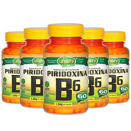 Kit Vitamina B6 Piridoxina 500mg Unilife Suplemento 300 Cáps