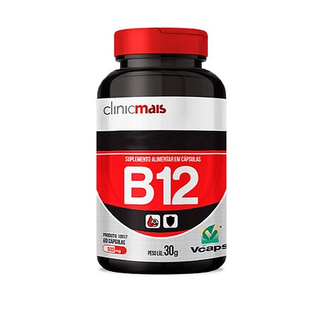 Vitamina B12 500mg ClinicMais Suplemento 60 Cápsulas