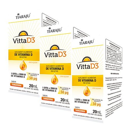 Kit Vitta D3 Vitamina Em Gotas 2000 UI Tiaraju Tangerina 60 ml