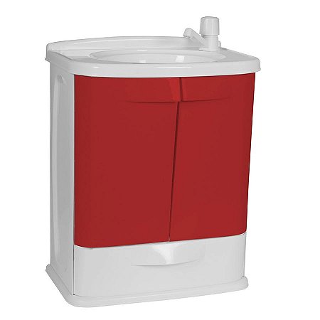 Gabinete Plástico com Lavatório GabFit para Banheiro Branco e Bordô Astra