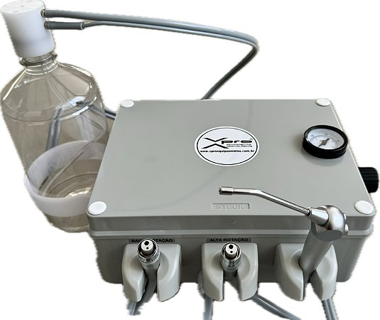 Equipamento portátil para teste de instrumentos de alta e baixa rotação com SERINGA TRIPLICE e regulador de pressão.
