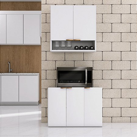 Armário 60cm Aéreo Modular 2 Portas Multiuso Cozinha Lavanderia Escritório Com Nicho
